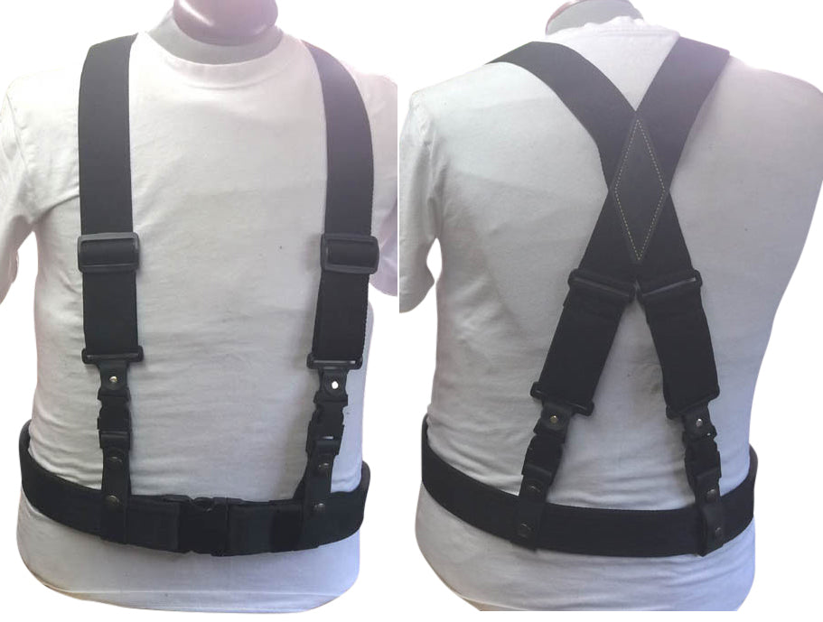 Duty Suspenders--"X" STYLE-POLYPROPYLENE/ ELASTIC -1.5" or 2" Straps--scroll to bottm of page for fitting info